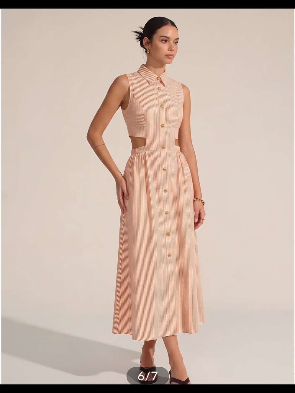 Sleeveless Cutout Striped Midi Shirt Dress